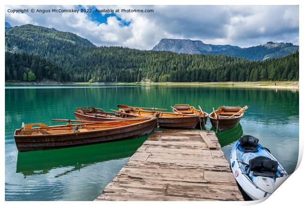 Rowing boats on the Black Lake in Montenegro Print by Angus McComiskey