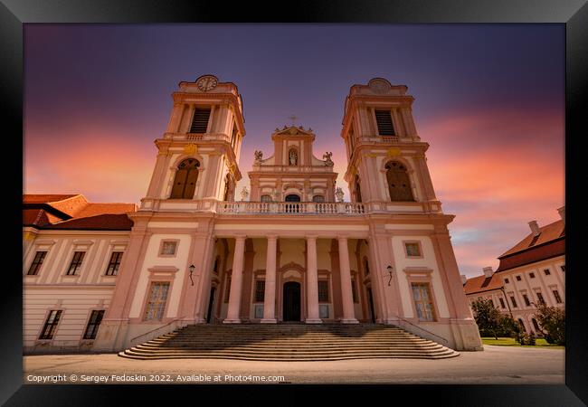 Sunset over Gottweig Abbey (German name is Stift G?ttweig) in Krems region. Wachau valley. Austria. Framed Print by Sergey Fedoskin