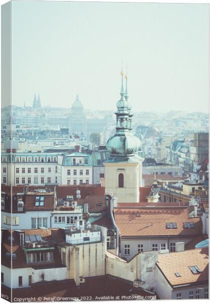 The View From The Old Town Clock Tower In Prague Canvas Print by Peter Greenway