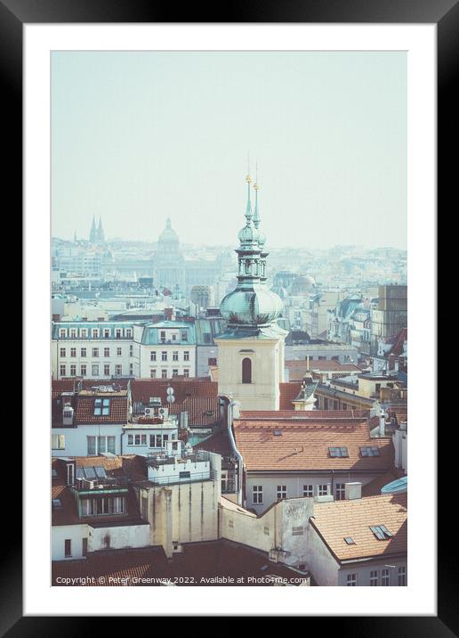 The View From The Old Town Clock Tower In Prague Framed Mounted Print by Peter Greenway