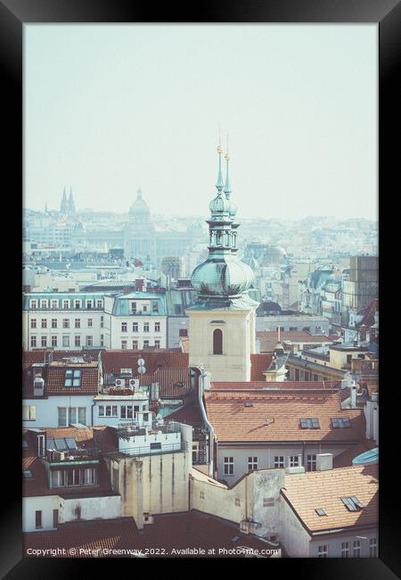 The View From The Old Town Clock Tower In Prague Framed Print by Peter Greenway