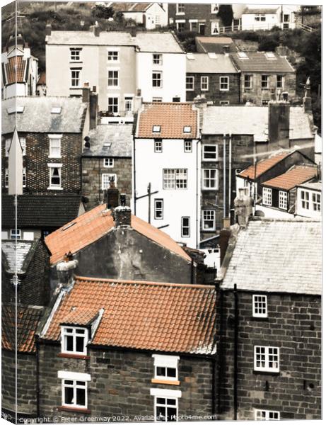 Colourful Rooftops Of Staithes Fishing Port Canvas Print by Peter Greenway