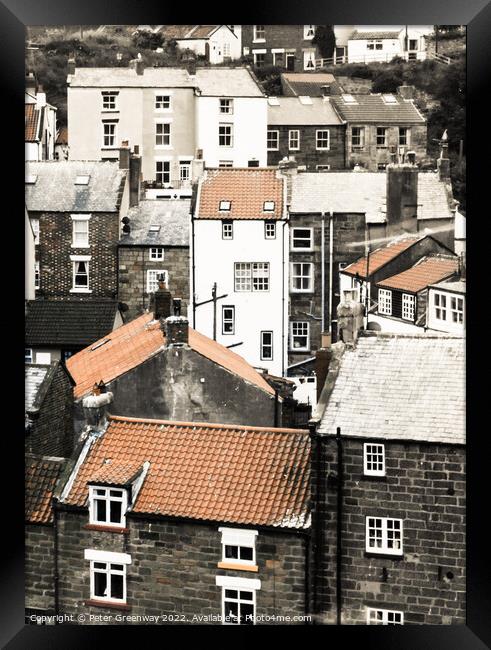 Colourful Rooftops Of Staithes Fishing Port Framed Print by Peter Greenway
