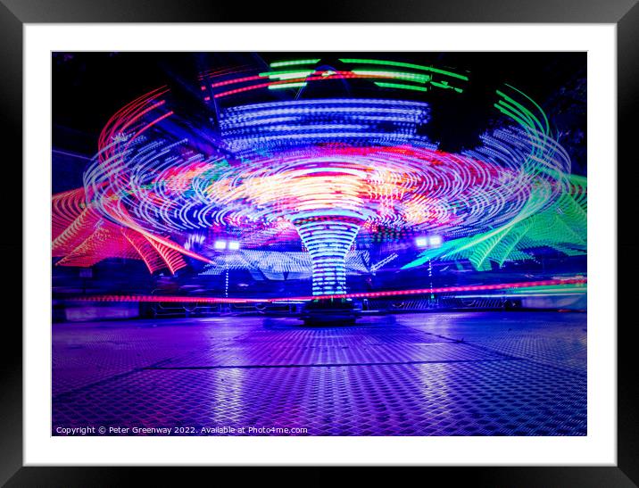 Light Trails From The Twisters Fairground Ride At The Woodstock  Framed Mounted Print by Peter Greenway
