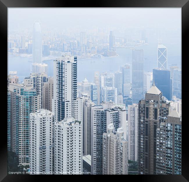 Skyscapers & High Rise Buildings In Hong Kong, China Framed Print by Peter Greenway