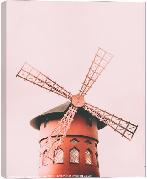 De-Sailed Red Windmill Canvas Print by Peter Greenway