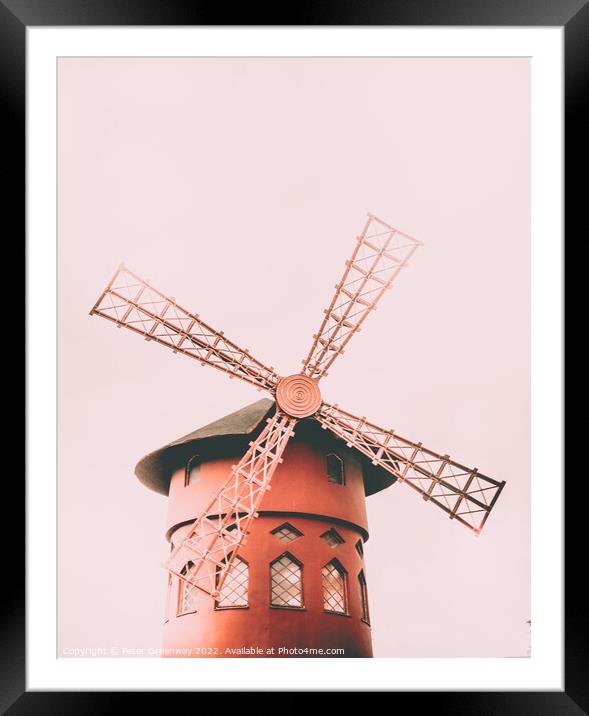De-Sailed Red Windmill Framed Mounted Print by Peter Greenway
