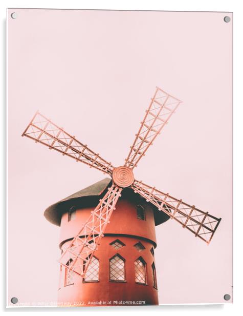 De-Sailed Red Windmill Acrylic by Peter Greenway