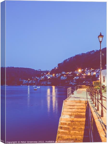 Harbour Steps & Citylights At Dartmouth, Devon Canvas Print by Peter Greenway