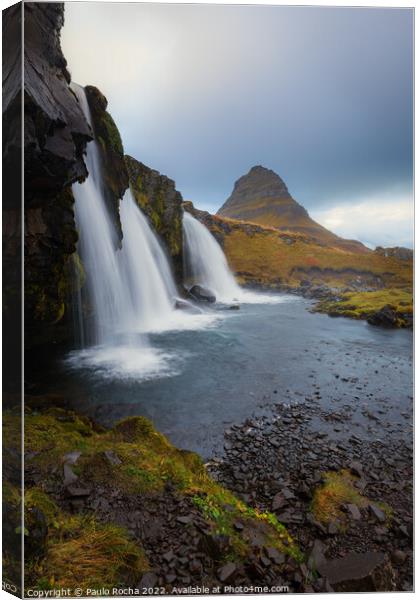 Kirkjufellsfoss waterfall and mount kirkjufell Canvas Print by Paulo Rocha