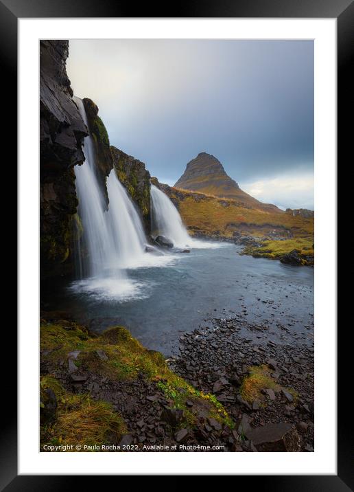 Kirkjufellsfoss waterfall and mount kirkjufell Framed Mounted Print by Paulo Rocha