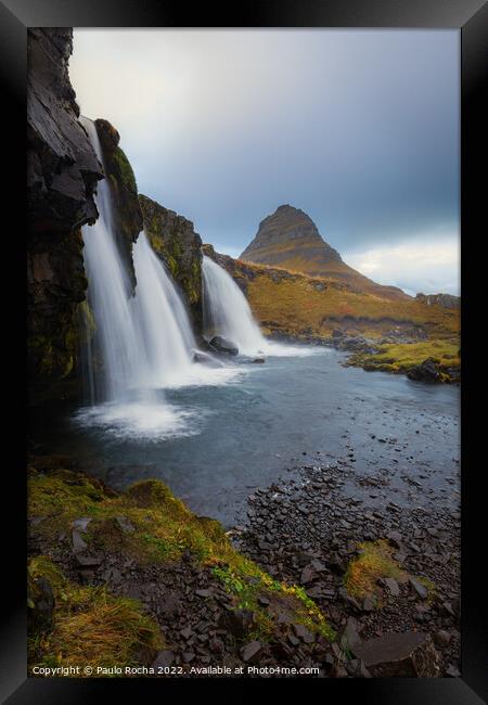 Kirkjufellsfoss waterfall and mount kirkjufell Framed Print by Paulo Rocha