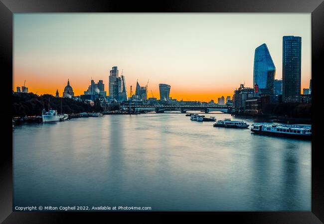 River Thames Sunrise Framed Print by Milton Cogheil