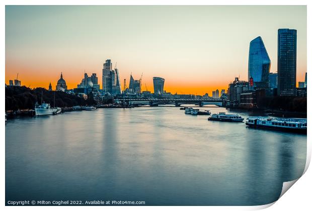 River Thames Sunrise Print by Milton Cogheil
