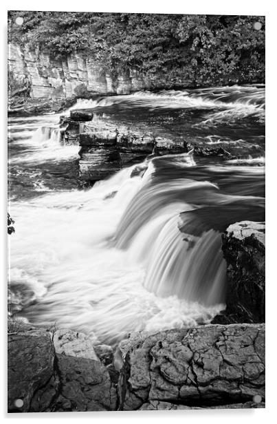 Richmond North Yorkshire Waterfalls Monochrome Acrylic by Martyn Arnold