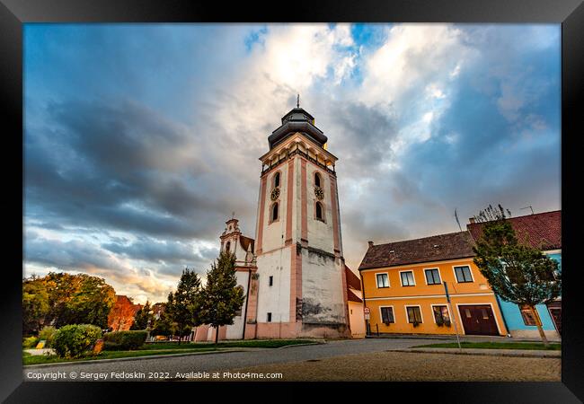 Evening above historic center of Bechyne. Old church. Czechia. Framed Print by Sergey Fedoskin