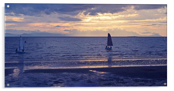 Boating scene at Prestwick beach Acrylic by Allan Durward Photography