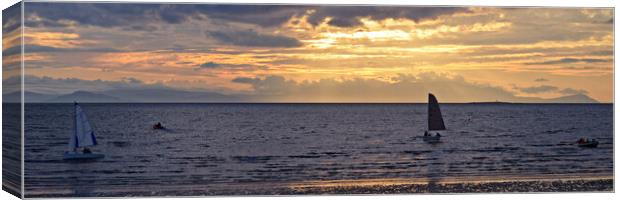 Prestwick beach boating scene at sunset Canvas Print by Allan Durward Photography