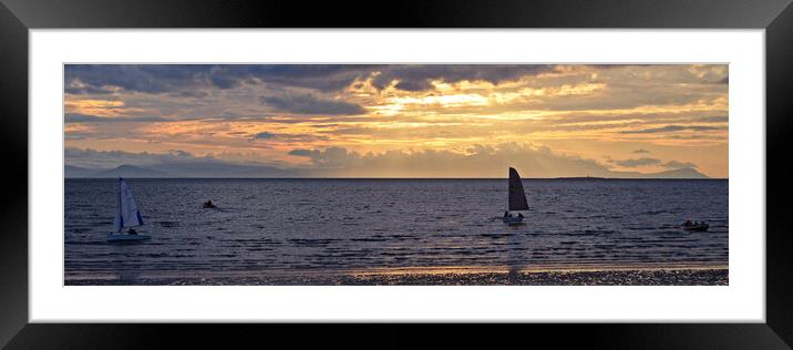 Prestwick beach boating scene at sunset Framed Mounted Print by Allan Durward Photography
