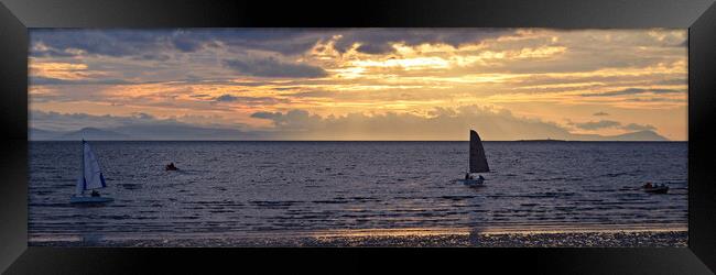 Prestwick beach boating scene at sunset Framed Print by Allan Durward Photography