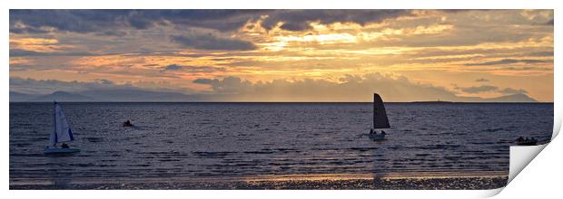 Prestwick beach boating scene at sunset Print by Allan Durward Photography