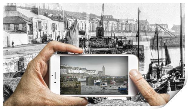 Porthleven old and new Print by kathy white