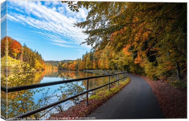 Road along the Vltava river in the autumn season. Canvas Print by Sergey Fedoskin
