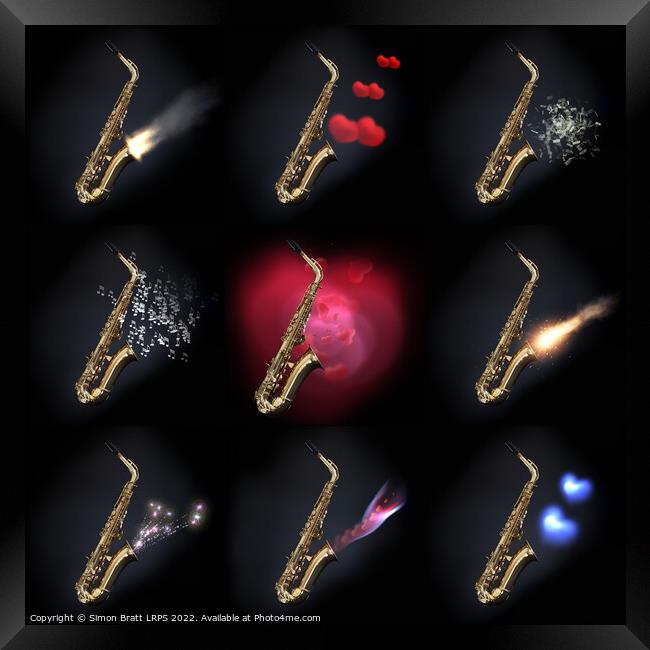Nine saxophones music concept artwork Framed Print by Simon Bratt LRPS