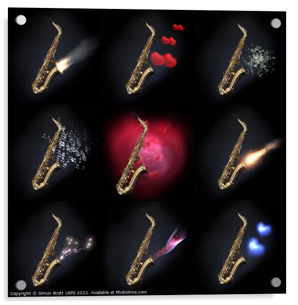 Nine saxophones music concept artwork Acrylic by Simon Bratt LRPS