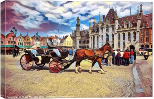 Serene Carriage Ride through Bruges Canvas Print by Roger Mechan
