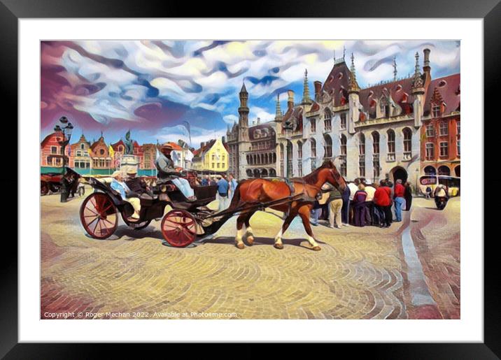 Serene Carriage Ride through Bruges Framed Mounted Print by Roger Mechan