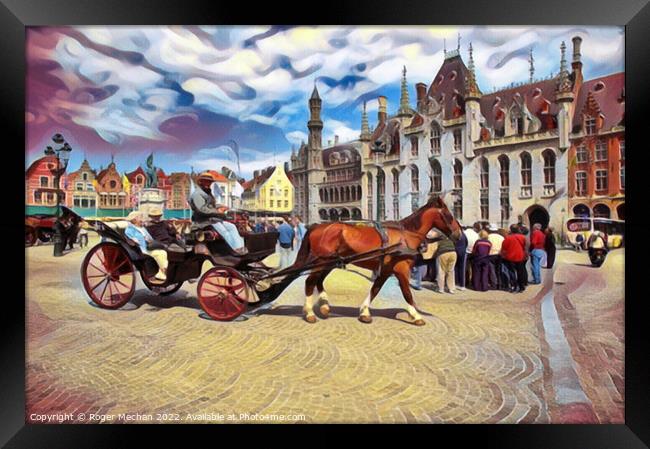 Serene Carriage Ride through Bruges Framed Print by Roger Mechan