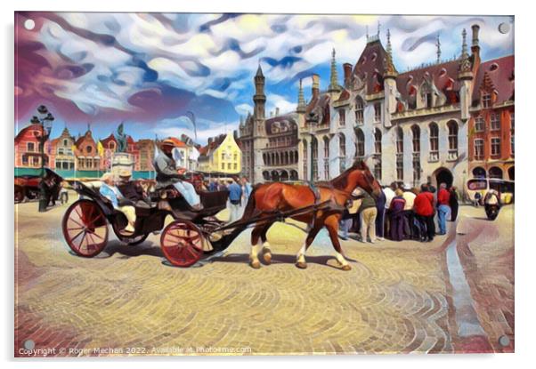 Serene Carriage Ride through Bruges Acrylic by Roger Mechan