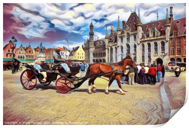 Serene Carriage Ride through Bruges Print by Roger Mechan