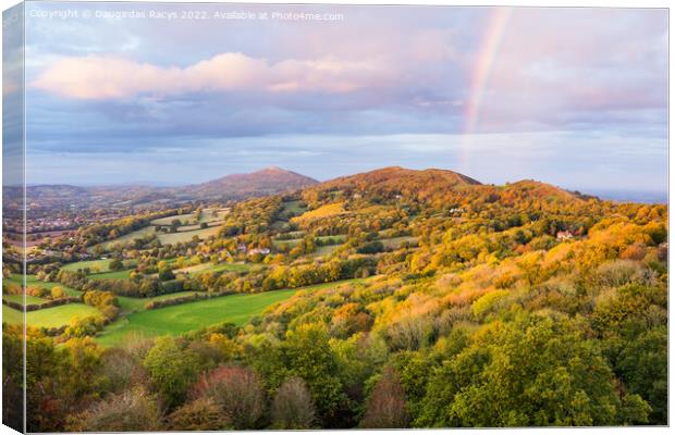 Autumnal Malvern Hills  Sunset and Rainbow Canvas Print by Daugirdas Racys
