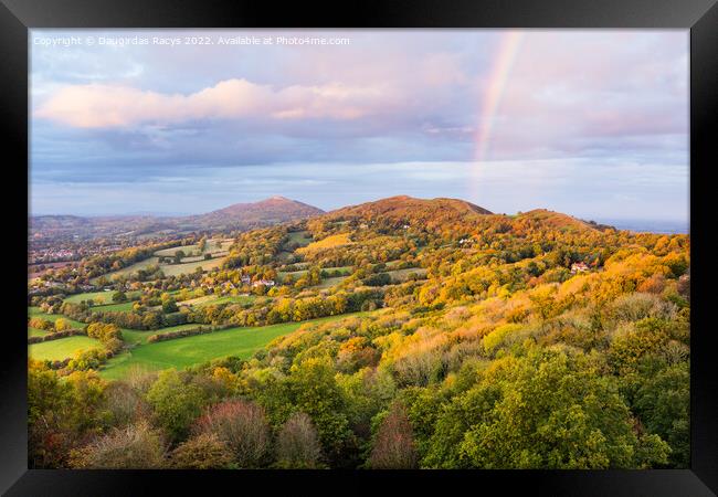 Autumnal Malvern Hills  Sunset and Rainbow Framed Print by Daugirdas Racys