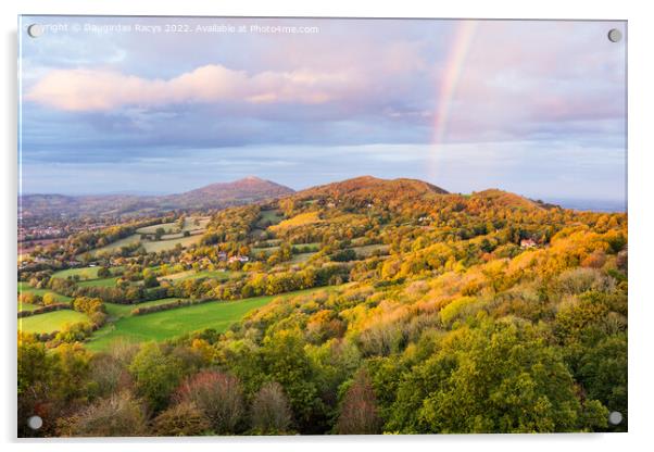 Autumnal Malvern Hills  Sunset and Rainbow Acrylic by Daugirdas Racys