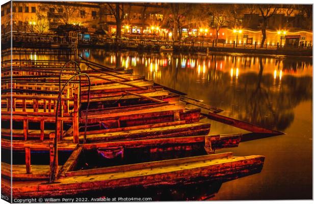 Wooden Boats Houhai Lake Night Beijing China Canvas Print by William Perry
