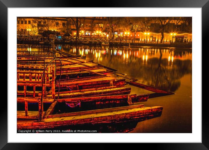 Wooden Boats Houhai Lake Night Beijing China Framed Mounted Print by William Perry