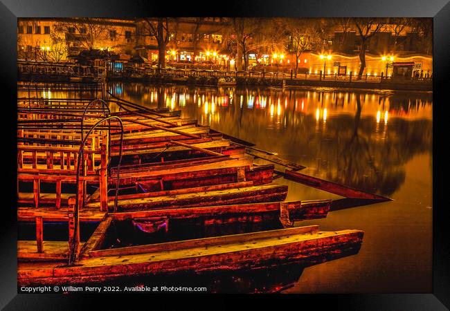 Wooden Boats Houhai Lake Night Beijing China Framed Print by William Perry