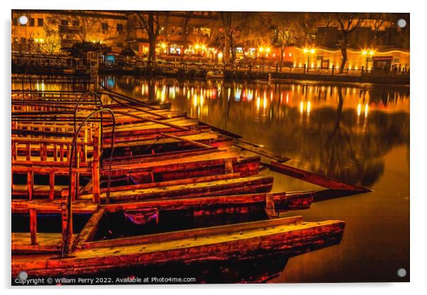 Wooden Boats Houhai Lake Night Beijing China Acrylic by William Perry