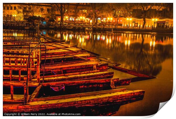 Wooden Boats Houhai Lake Night Beijing China Print by William Perry