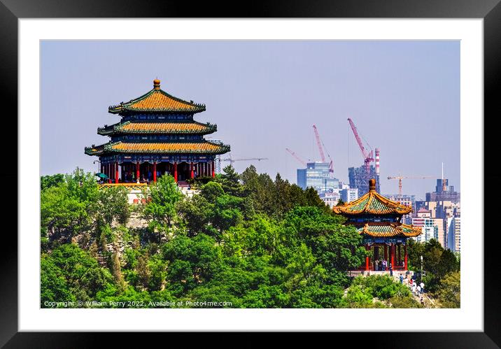 Jingshan Park Pavilions Modern Buildings Beijing China Framed Mounted Print by William Perry
