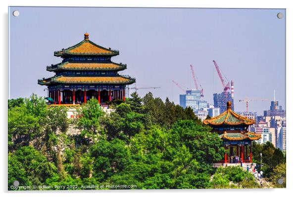 Jingshan Park Pavilions Modern Buildings Beijing China Acrylic by William Perry