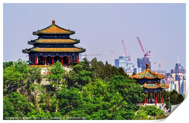 Jingshan Park Pavilions Modern Buildings Beijing China Print by William Perry