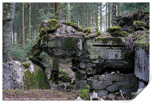 Remains of a bunker in the Hurtgen Forest in Germany Print by Lensw0rld 