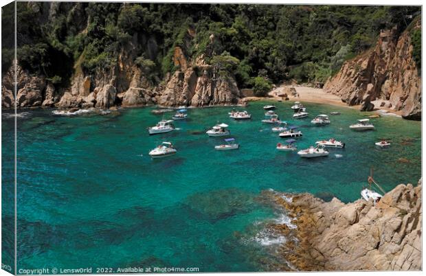 Various boats and yachts on the clear water at the Costa Brava, Spain Canvas Print by Lensw0rld 
