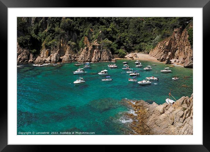 Various boats and yachts on the clear water at the Costa Brava, Spain Framed Mounted Print by Lensw0rld 
