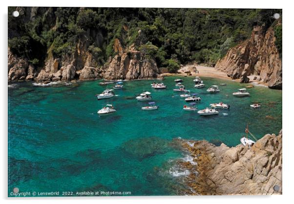 Various boats and yachts on the clear water at the Costa Brava, Spain Acrylic by Lensw0rld 