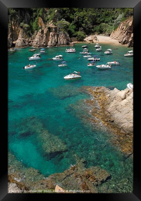 Various boats and yachts on the clear water at the Costa Brava, Spain Framed Print by Lensw0rld 